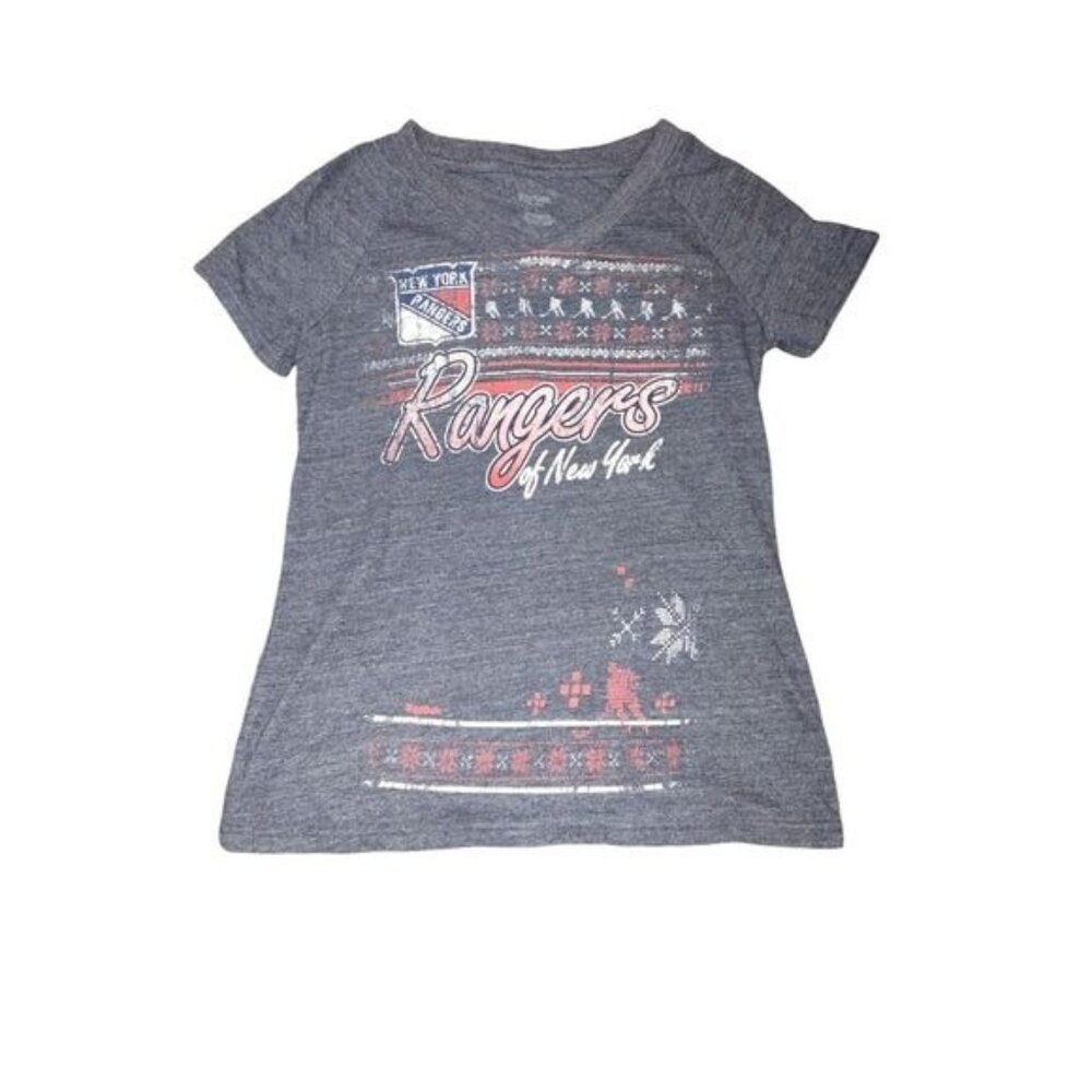 Reebok Womens NY Rangers‎ Tee L Gray Fair Isle Graphic NHL Fan Shirt vintage